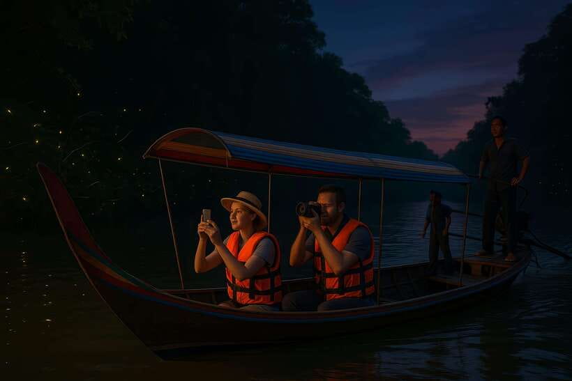 Twilight Firefly Bangkok Bicycle Tour - Thai dinner beside the Chao Phraya